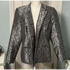 Notations Black And Silver Printed Button Up Blazer Size Large